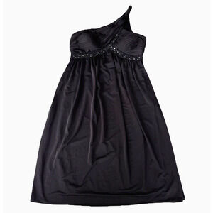 Adrianna Papell Boutique One Shoulder Cocktail Dress Black Beaded Glam Womens 10